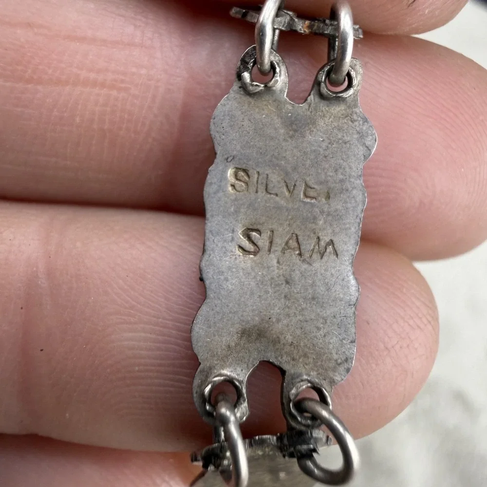 Vintage Siam Sterling Silver Bracelet Multicolor Enamel 6.5" - Picture 5 of 11